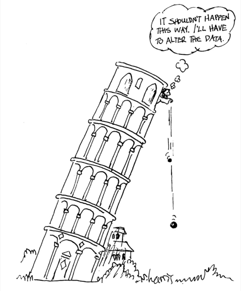 Galileo dropping a ball from the leaning tower